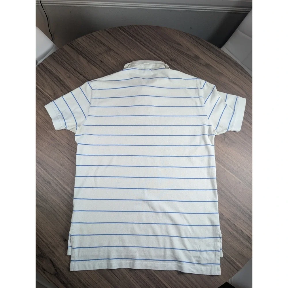 Polo Ralph Lauren Men's White & Blue Striped Short Sleeve Polo Shirt Size Medium